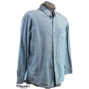 Chaps Shirt Mens Teal Blue Checked Long Sleeve Button Down Cotton Sz L